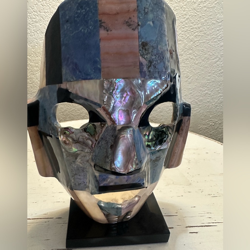 Tribal Mask Abalone Precious Stone Face 7.5 Inches Tall